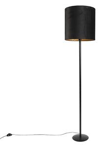 Lampa stojąca czarna z czarnym aksamitnym abażurem ze złotem 40 cm - Simplo