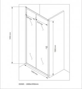 Ścianka z drzwiczkami do prysznica wnękowego, prawdziwe szkło z powłoką NANO EX505 – część satynowana – wysokość 195 cm – różne szerokości