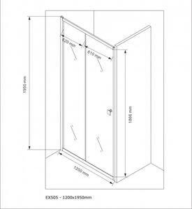 Drzwi prysznicowe przesuwne ze ścianką EX505 – przezroczyste szkło z powłoką NANO – wysokość 195 cm – różne szerokości