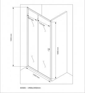Drzwi prysznicowe przesuwne ze ścianką EX505 – przezroczyste szkło z powłoką NANO – wysokość 195 cm – różne szerokości