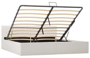 Rama łóżka z podnośnikiem, biała, sztuczna skóra, 180 x 200 cm