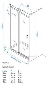 Drzwi prysznicowe przesuwne ze ścianką DX806A FLEX z bezpiecznego szkła z powłoką Nano – różne szerokości