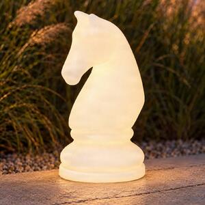 Lampa stojąca LED Lucande Gambi, figura szachowa – skoczek, CCT IP44 Gambi Lucande, możliwość ściemniania, biały / opal, tworzywo sztuczne, design