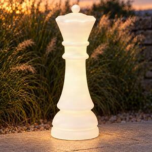 Lampa stojąca LED Lucande Gambi, figura szachowa „Władczyni”, CCT, IP44 Gambi Lucande, możliwość ściemniania, biały / opal, tworzywo sztuczne, design