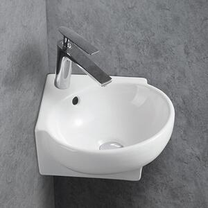 Podwieszana mała umywalka do WC z ceramiki sanitarnej KW198A – 39,5 × 36,5 × 14 cm – biały połysk