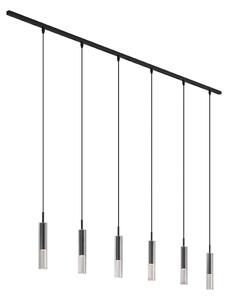 Nowoczesny system szynowy czarny z 6 lampami wiszącymi czarnymi z przydymionego szkła 1-fazowy - Slimline Loyce