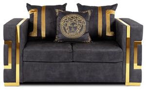 Sofa PALLAZO 2S Dwuosobowa Czarno/Złota Welurowa Nowoczesna Glamour