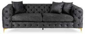 Sofa SORRENTO 3S Trzyosobowa Czarna Welurowa Nowoczesna Glamour