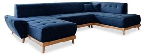 Granatowa rozkładana sofa w kształcie litery "U" Miuform Dazzling Daisy, prawostronna