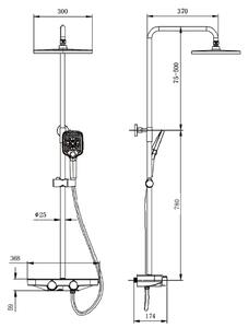Termostat systemu prysznicowego BS371 czarny mat - z głowicą prysznicową i główką prysznicową - konstrukcja kątowa