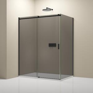 Prysznic narożny z drzwiami przesuwnymi NT806 FLEX Czarny mat - szkło Nano Grey - możliwość wyboru grubości szkła