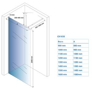 Ścianka prysznicowa Walk-In EX103S - powłoka NANO - szkło bezpieczne 10 mm - Wymiary do wyboru