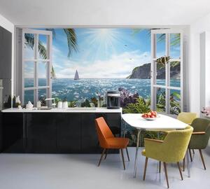 Fototapety Widok z okna na morze i jacht, Fototapety Morze i Plaża, u54608 : Uwalls.pl
