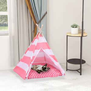 Namiot tipi dla kota, z torbą, peach skin, w paski, 60x60x70 cm