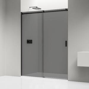 Drzwi prysznicowe przesuwne ze ścianką NT806 FLEX czarny mat - szkło Nano Grey - grubość szkła do wyboru