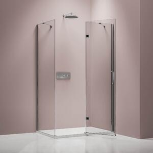 Prysznic narożny z drzwiami obrotowymi na panelu stałym NT403 - szkło nano przezroczyste 8 mm - zawias drzwi PRAWY - możliwość wyboru szerokości