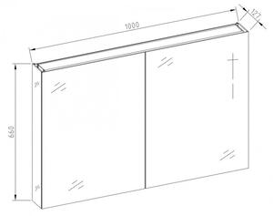 Aluminiowa szafka z lustrem 2-drzwiowa - lustro wewnętrzne i zewnętrzne - 100 x 66 x 12 cm