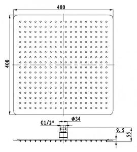 Deszczownica XXL kwadratowa DPG2001 – ekstrapłaska – stal nierdzewna – 40 × 40 cm – czarna