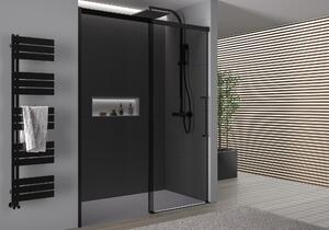 Drzwi prysznicowe ze ścianką DX906 FLEX - szkło bezpieczne 8 mm Nano Grey - czarny mat - różne szerokości