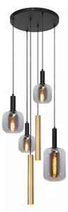 JOANET 45494/16/96 lampa wisząca czarna 4xE27 2xGU10 złote tuby i klosze szklane dymione fi 16/21/22cm różne klosze