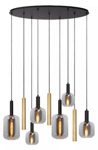 JOANET 45494/19/96 lampa wisząca czarna 6xE27 3xGU10 złote tuby i klosze szklane dymione fi 16/21/22cm różne klosze