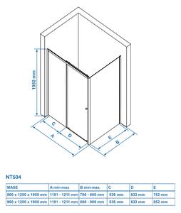 Prysznic narożny z drzwiami przesuwnymi NT504 - szkło przejrzyste 6 mm - możliwość wyboru szerokości