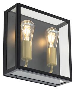 Lampa ścienna zewnętrzna czarna i mosiężna 2-punktowa - Rotterdam