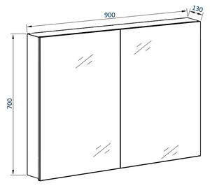 Szafka łazienkowa z lustrem G900 2-drzwiowa - lustro wewnętrzne i zewnętrzne - 90 x 70 x 13 cm