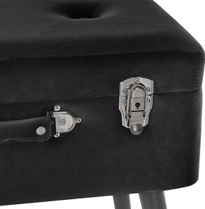 Stołek w kształcie walizki czarny welurowy ze schowkiem czarne nóżki Mallard Beliani