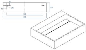 Umywalka ścienna PB2080 z konglomeratu (solid surface) – 60 × 46 × 13 cm – bały mat