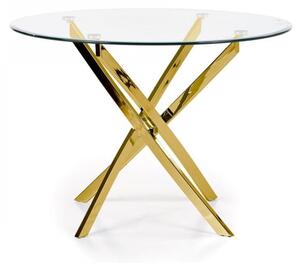EMWOmeble Stół glamour okrągły 100 RAYMOND / blat - transparentny, nogi - złote