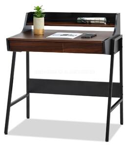 Małe biurko retro szufladki metalowa noga borr czarne-orzech