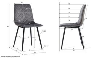 EMWOmeble Krzesło tapicerowane szare ZOFIA (DC-6401) / welur szary