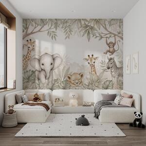Fototapety Urocze zwierzęta z safari wśród tropikalnej roślinności, namalowane w stylu akwarelowym, Fototapety Zwierzęta, w09885 : Uwalls.pl
