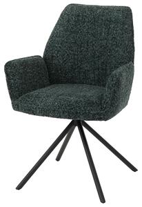 Krzesło do jadalni HWC-G67, krzesło kuchenne, obrotowe, z automatycznym blokowaniem pozycji, obicie z materiału chenille (410g/m²), rama w kolorze czarnym, obicie w ciemnozielonym kolorze