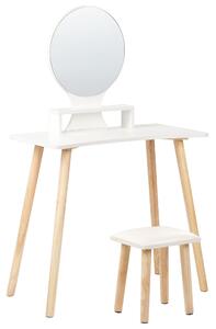 Zestaw toaletka ze stołkiem lustro okrągłe biały Toulouges Beliani