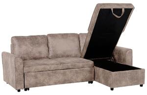 Lewostronna sofa narożna ekoskóra brązowa poduchy na oparcie do salonu Nesna Beliani