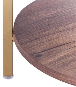 Okrągły stolik kawowy szkło hartowane metal półka złoty z ciemnym drewnem Libby Beliani