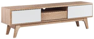 Szafka RTV komoda pod telewizor szuflada półki jasne drewno z białym Eerie Beliani