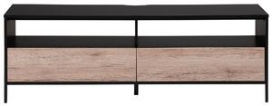 Szafka RTV czarna jasne drewno metalowa 2 szuflady otwarte półki 150 cm Sydney Beliani