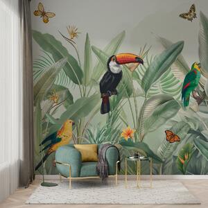 Fototapety Egzotyczne ptaki papugują szare liście strompe, Fototapety Zwierzęta, Fototapety Ptaki, w00635d1 : Uwalls.pl