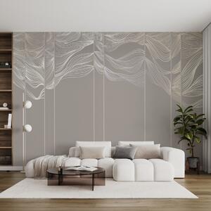 Fototapety Płynące białe abstrakcyjne fale na jasnobrązowym tle, Fototapety designerskie, w08263 : Uwalls.pl