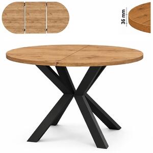 Stół 100/150 cm okrągły rozkładany, blat 3,6 cm, nogi Drewniane „ Krzyżak ” | ArtDHome