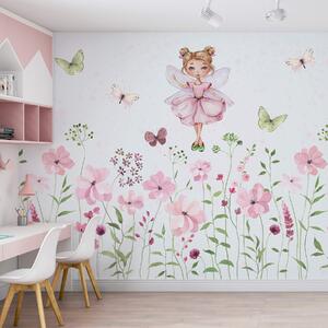 Fototapety Wróżka wśród kwiatów i motyli, Fototapety Dziecięce, Fototapety Dla dziewczynek, w01460 : Uwalls.pl