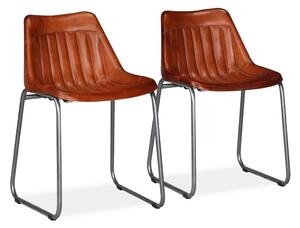 Krzesła stołowe, 2 szt., brązowe, naturalna skóra