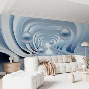 Fototapety Futurystyczna tapeta z panoramą tunelu w perspektywie i latającymi perłami, Fototapety 3D, Fototapety 3d geometryczna, w02134 : Uwalls.pl