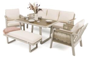 MebleMWM Zestaw mebli ogrodowych z aluminium PROVENCE | Beż + imitacja drewna | Beżowe poduszki