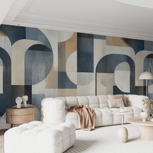 Fototapety Tapeta w stylu Art Deco z geometrycznym wzorem w odcieniach niebieskiego, beżu i mlecznego, Nowoczesne Fototapety, w02346 : Uwalls.pl