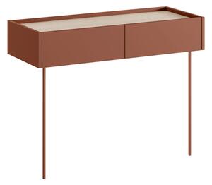 Toaletka Desin 100 cm z szufladami i metalowymi nogami - ceramic red / dąb nagano