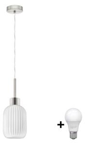 Eglo Lampa wisząca LED na linkę HARMA 1xE27/60W/230V, śr. 14 cm, matowy chrom/biały EG32515T
